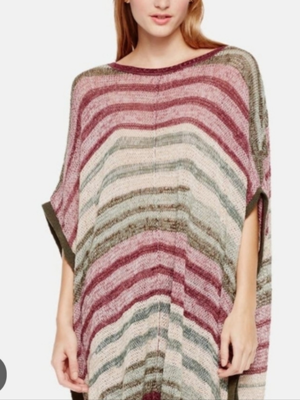 Two by Vince Camuto Striped Knit Poncho Sweater Purple Green Metallic Medium NEW
